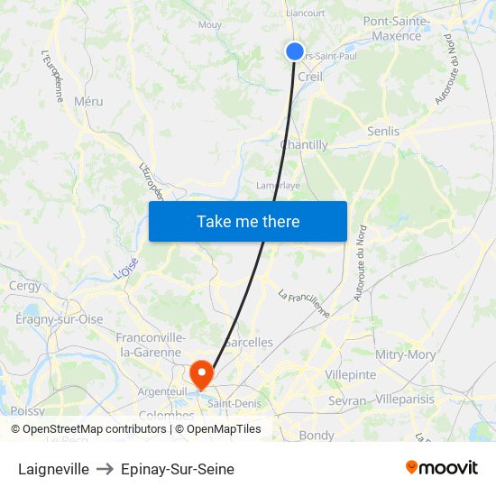 Laigneville to Epinay-Sur-Seine map
