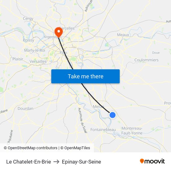 Le Chatelet-En-Brie to Epinay-Sur-Seine map