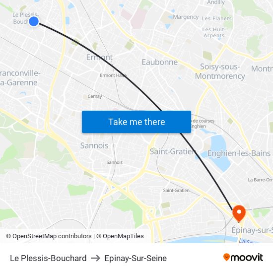 Le Plessis-Bouchard to Epinay-Sur-Seine map