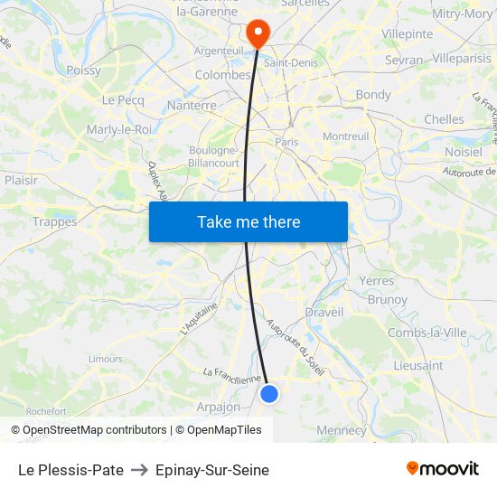 Le Plessis-Pate to Epinay-Sur-Seine map