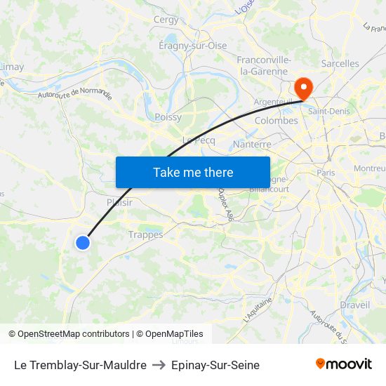 Le Tremblay-Sur-Mauldre to Epinay-Sur-Seine map