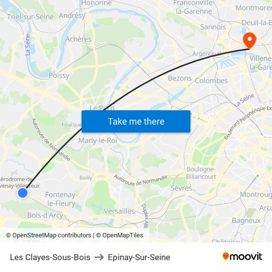 Les Clayes-Sous-Bois to Epinay-Sur-Seine map