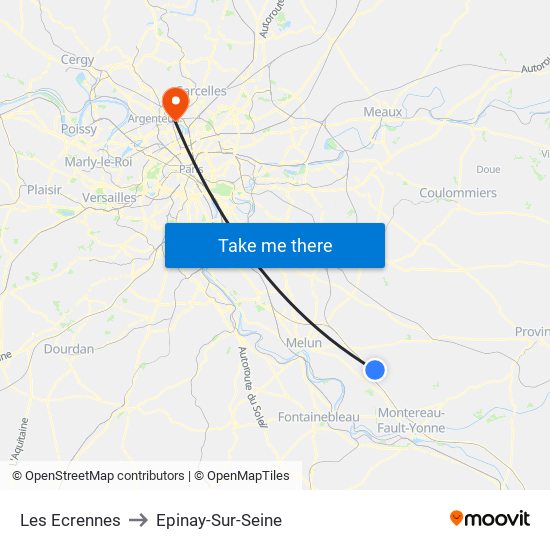 Les Ecrennes to Epinay-Sur-Seine map