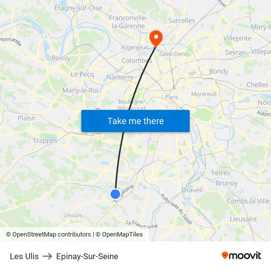 Les Ulis to Epinay-Sur-Seine map