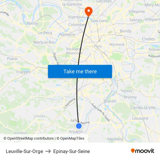 Leuville-Sur-Orge to Epinay-Sur-Seine map