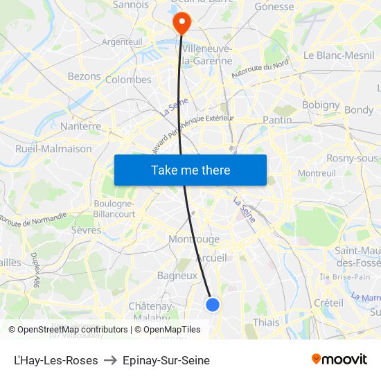 L'Hay-Les-Roses to Epinay-Sur-Seine map