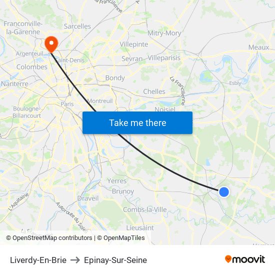 Liverdy-En-Brie to Epinay-Sur-Seine map