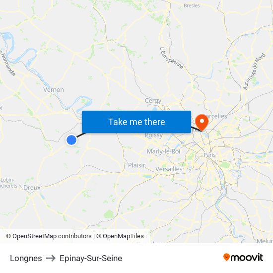 Longnes to Epinay-Sur-Seine map