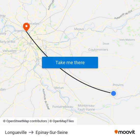 Longueville to Epinay-Sur-Seine map