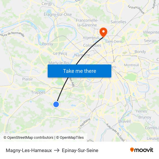 Magny-Les-Hameaux to Epinay-Sur-Seine map