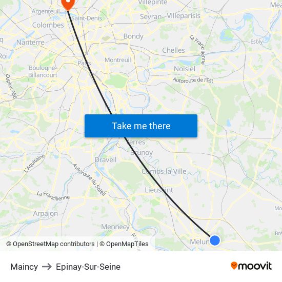 Maincy to Epinay-Sur-Seine map