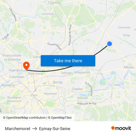 Marchemoret to Epinay-Sur-Seine map