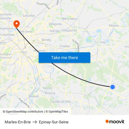 Marles-En-Brie to Epinay-Sur-Seine map