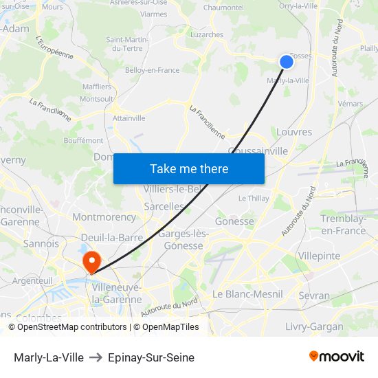 Marly-La-Ville to Epinay-Sur-Seine map