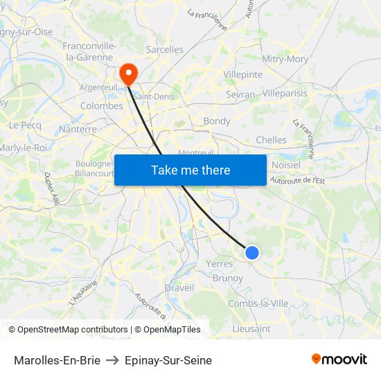 Marolles-En-Brie to Epinay-Sur-Seine map
