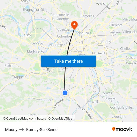 Massy to Epinay-Sur-Seine map