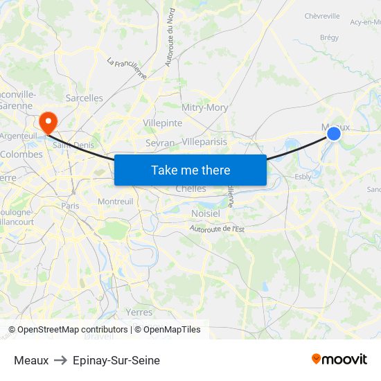 Meaux to Epinay-Sur-Seine map