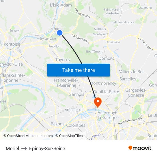 Meriel to Epinay-Sur-Seine map
