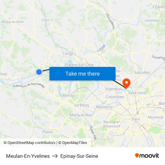 Meulan-En-Yvelines to Epinay-Sur-Seine map