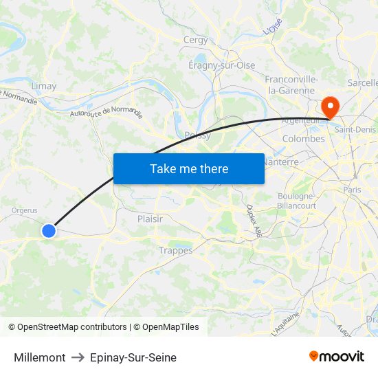 Millemont to Epinay-Sur-Seine map