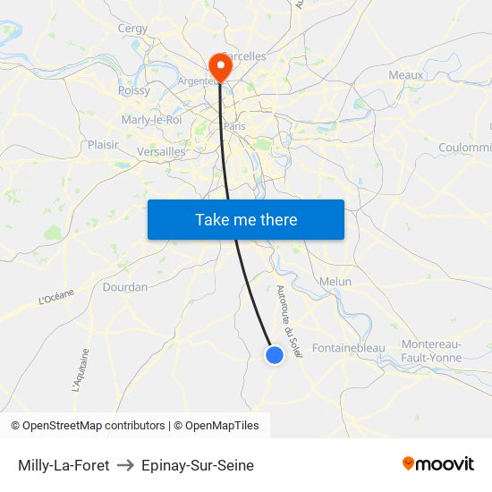 Milly-La-Foret to Epinay-Sur-Seine map