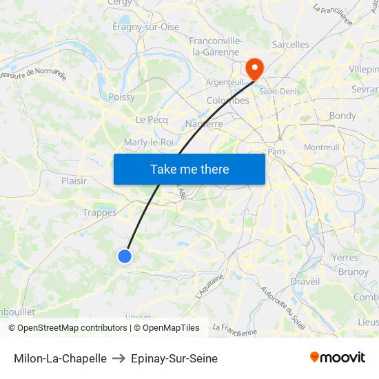 Milon-La-Chapelle to Epinay-Sur-Seine map