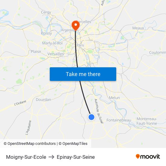 Moigny-Sur-Ecole to Epinay-Sur-Seine map