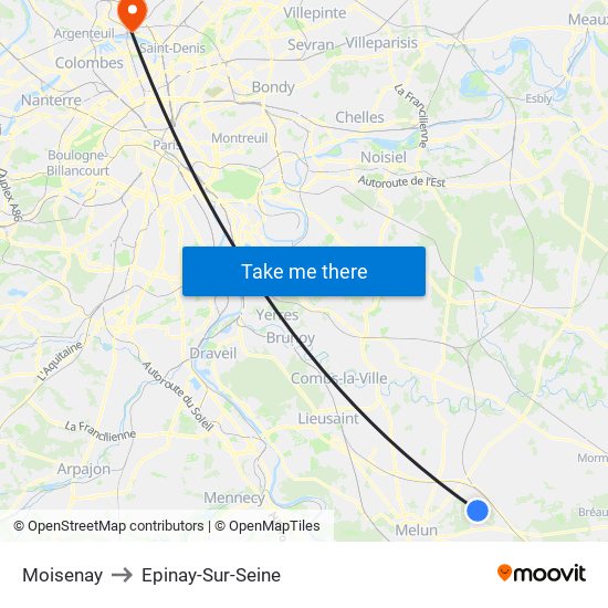 Moisenay to Epinay-Sur-Seine map