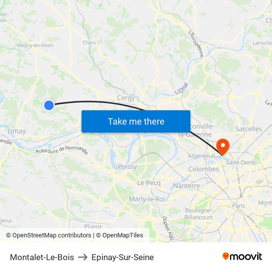 Montalet-Le-Bois to Epinay-Sur-Seine map