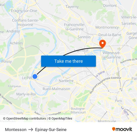 Montesson to Epinay-Sur-Seine map
