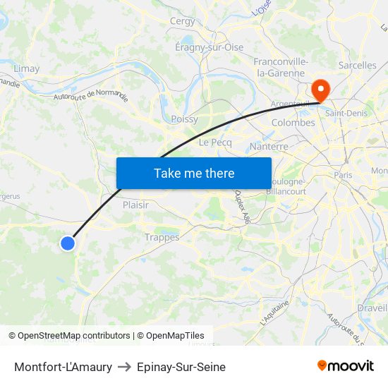 Montfort-L'Amaury to Epinay-Sur-Seine map
