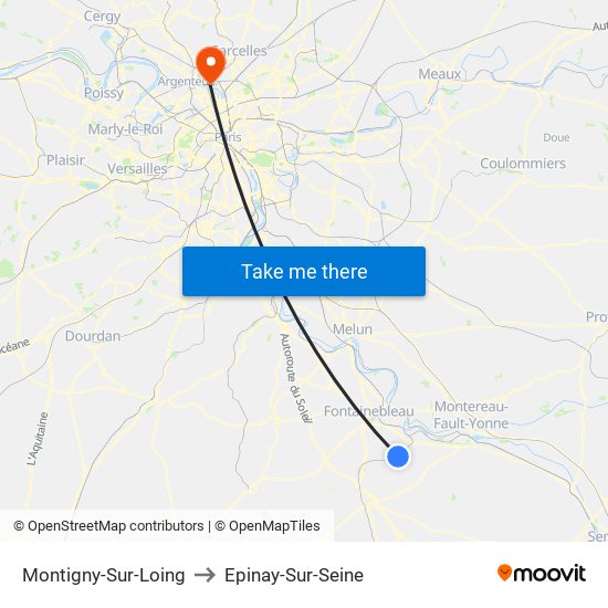 Montigny-Sur-Loing to Epinay-Sur-Seine map