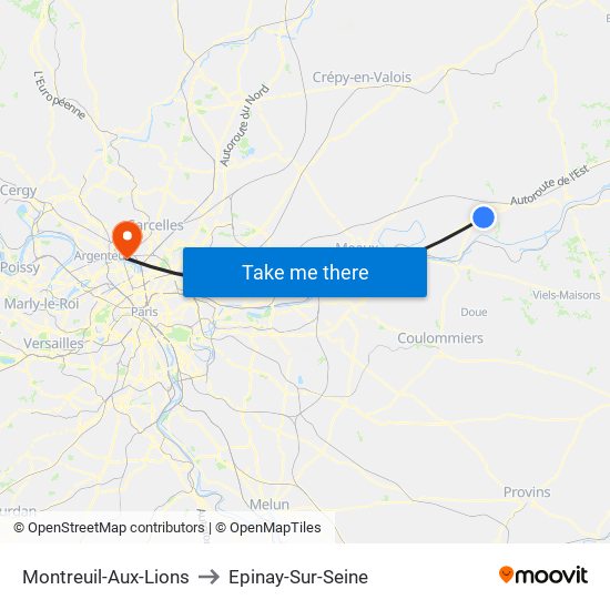 Montreuil-Aux-Lions to Epinay-Sur-Seine map