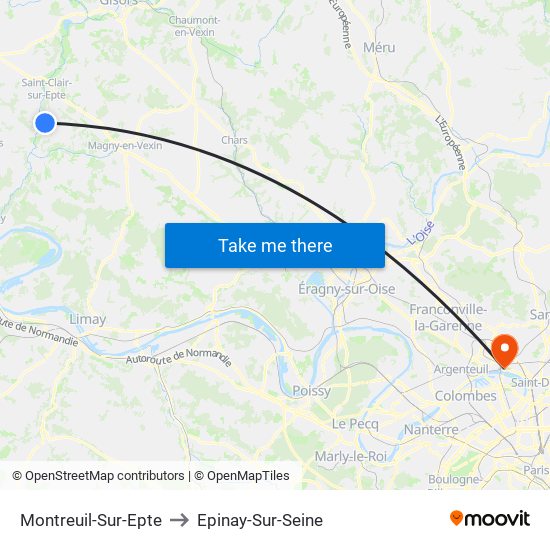Montreuil-Sur-Epte to Epinay-Sur-Seine map