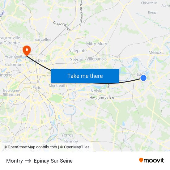 Montry to Epinay-Sur-Seine map