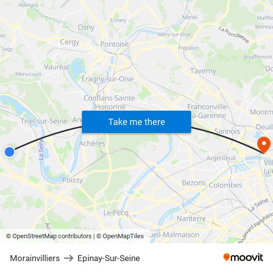 Morainvilliers to Epinay-Sur-Seine map