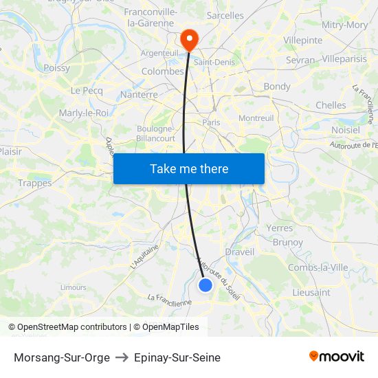 Morsang-Sur-Orge to Epinay-Sur-Seine map