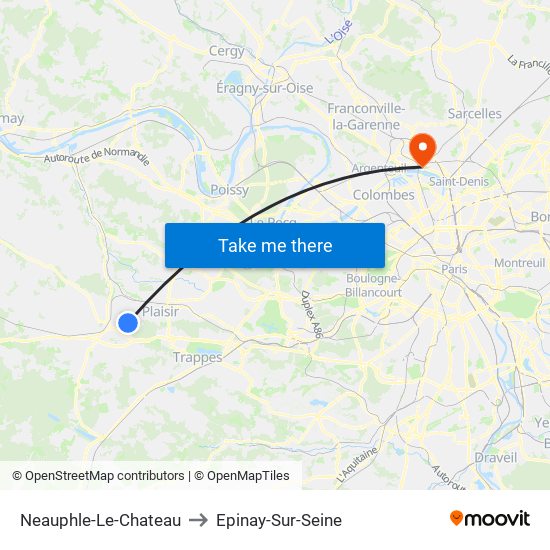 Neauphle-Le-Chateau to Epinay-Sur-Seine map