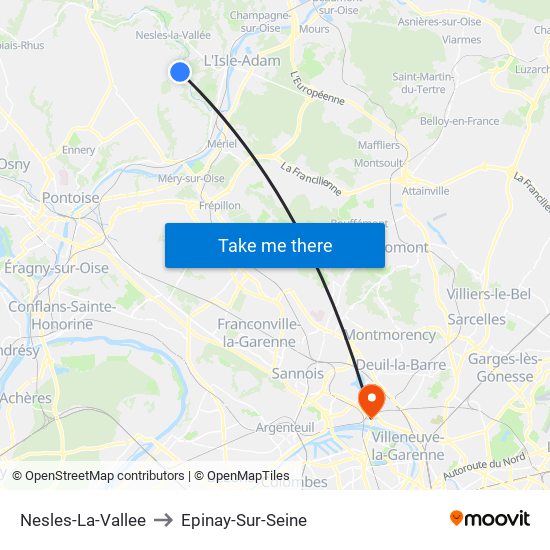 Nesles-La-Vallee to Epinay-Sur-Seine map