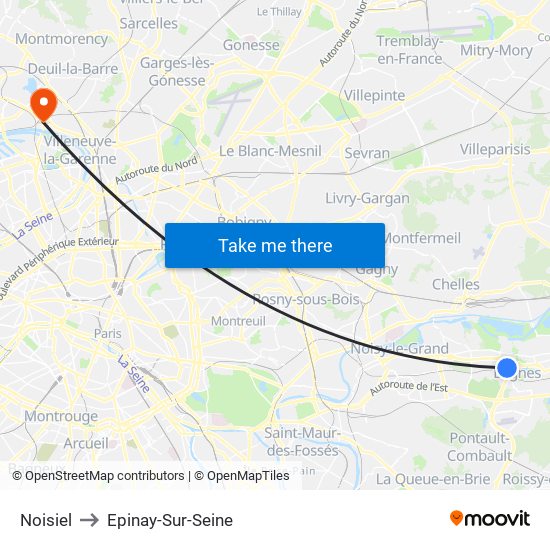 Noisiel to Epinay-Sur-Seine map
