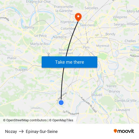 Nozay to Epinay-Sur-Seine map