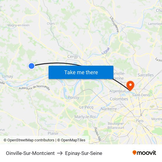 Oinville-Sur-Montcient to Epinay-Sur-Seine map