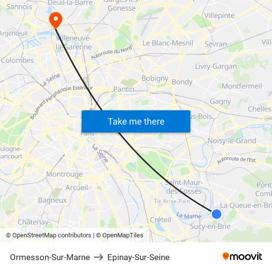 Ormesson-Sur-Marne to Epinay-Sur-Seine map