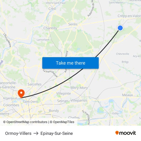 Ormoy-Villers to Epinay-Sur-Seine map
