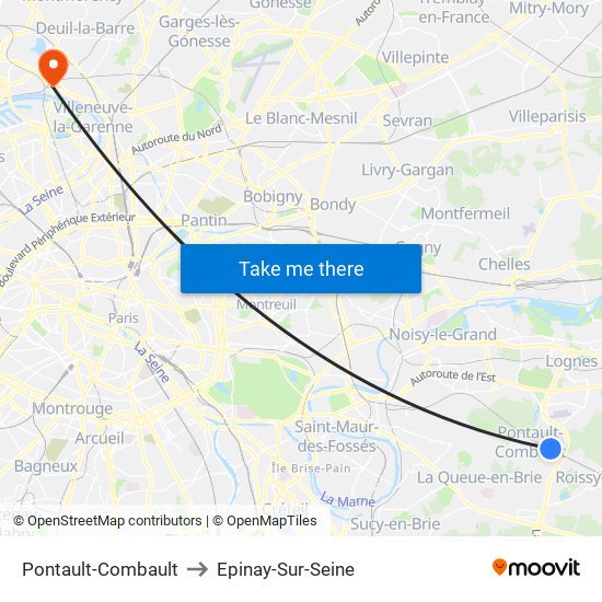 Pontault-Combault to Epinay-Sur-Seine map