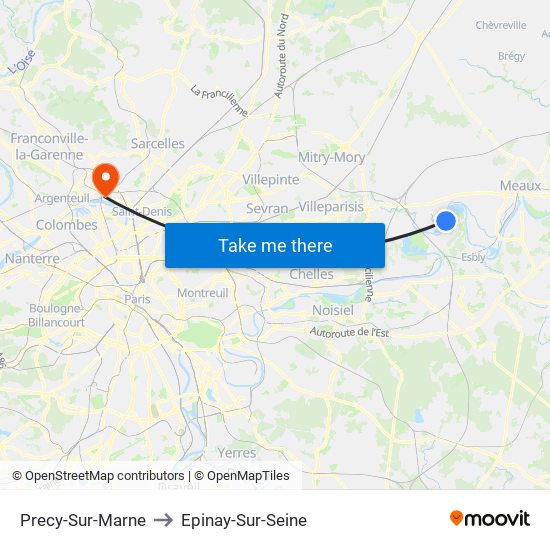 Precy-Sur-Marne to Epinay-Sur-Seine map