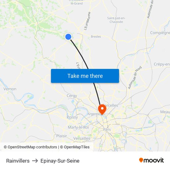 Rainvillers to Epinay-Sur-Seine map