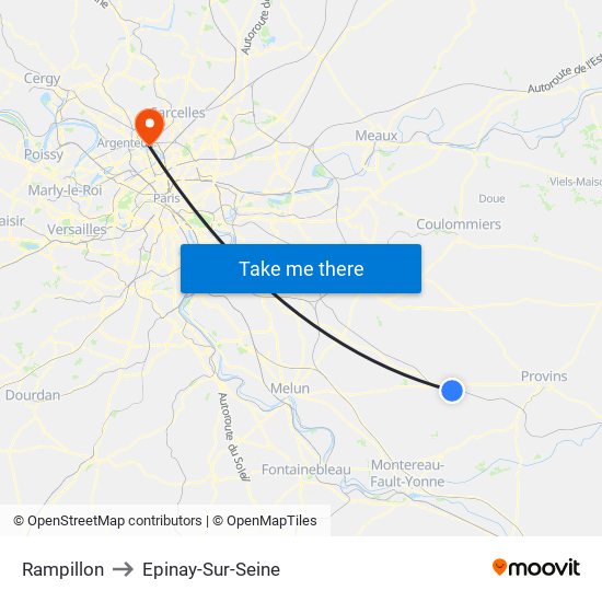 Rampillon to Epinay-Sur-Seine map