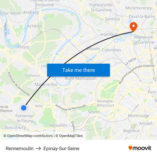 Rennemoulin to Epinay-Sur-Seine map
