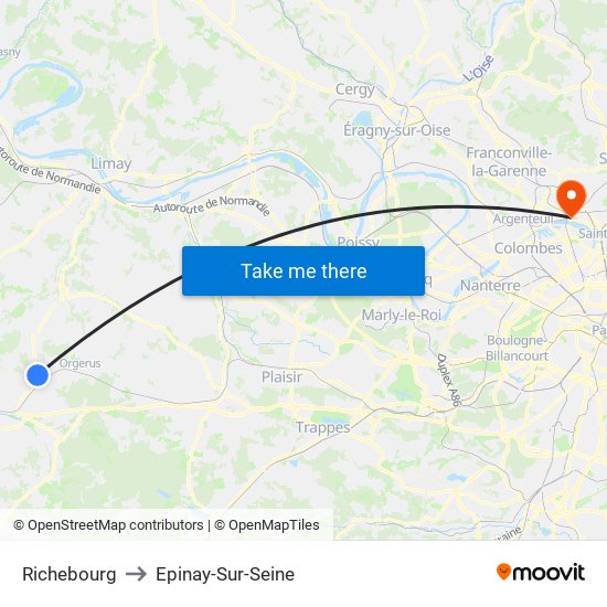 Richebourg to Epinay-Sur-Seine map